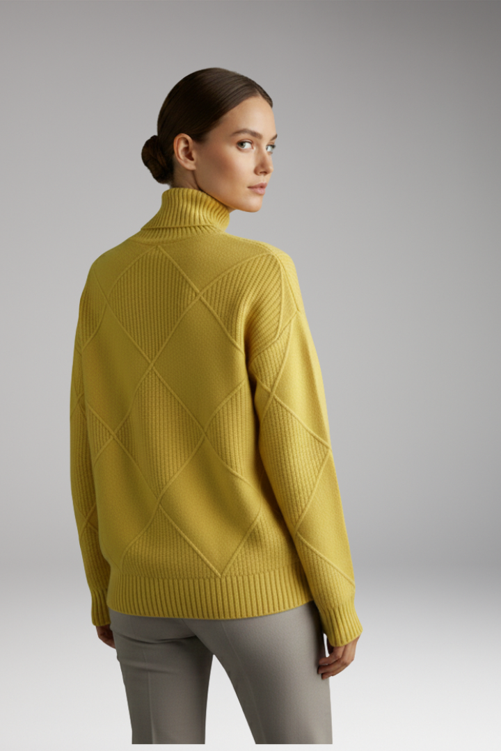 Women’s Turtleneck Jumper with Ribbed Cuffs and Textured Knit