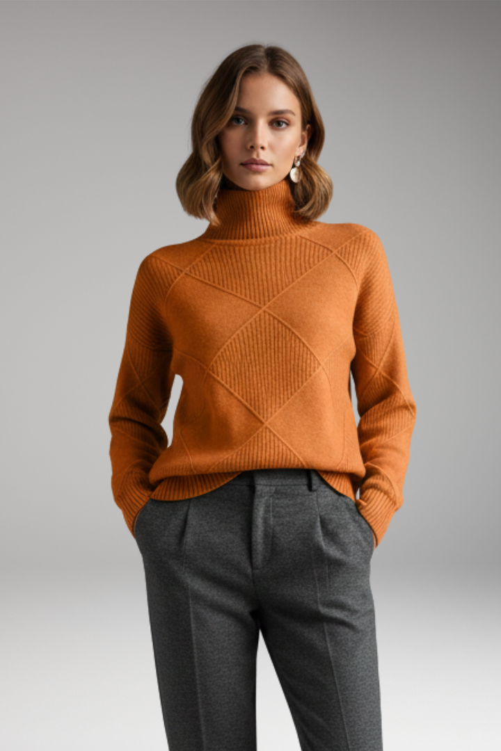 Women’s Turtleneck Jumper with Ribbed Cuffs and Textured Knit