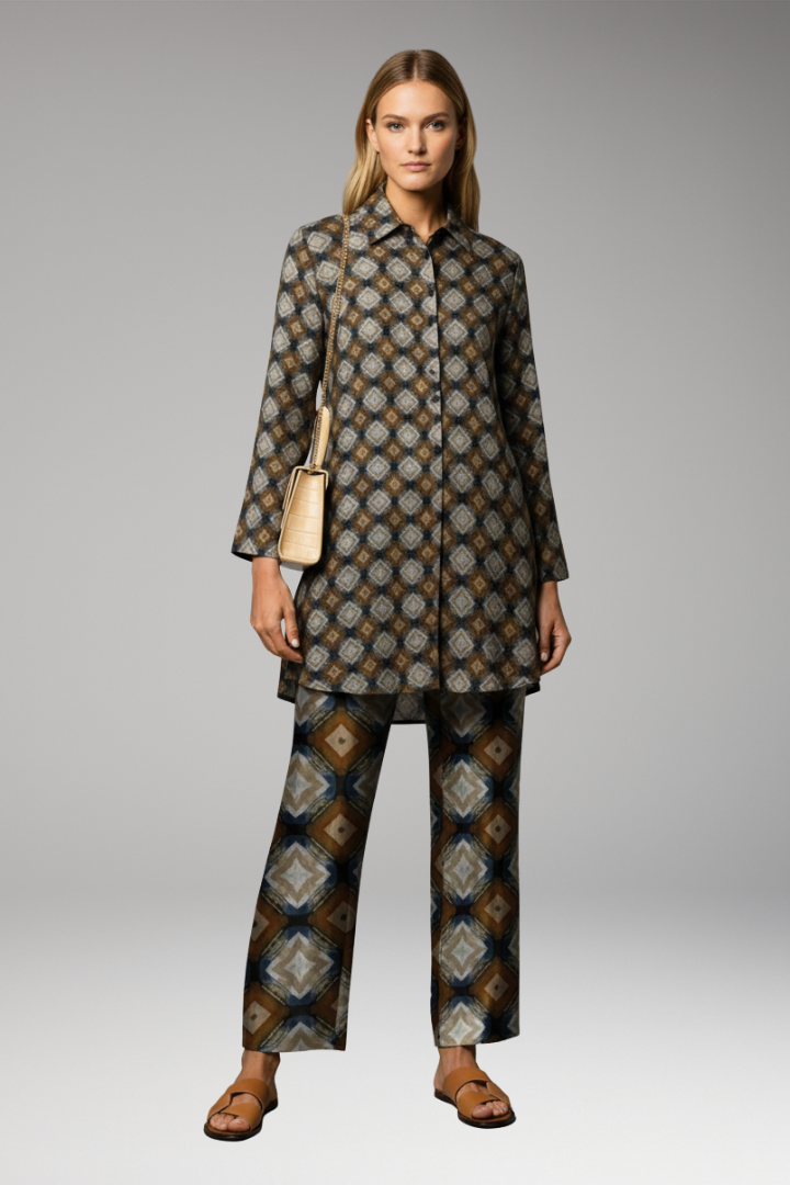 Women’s Two-Piece Set with Tunic Top and Straight-Leg Trousers