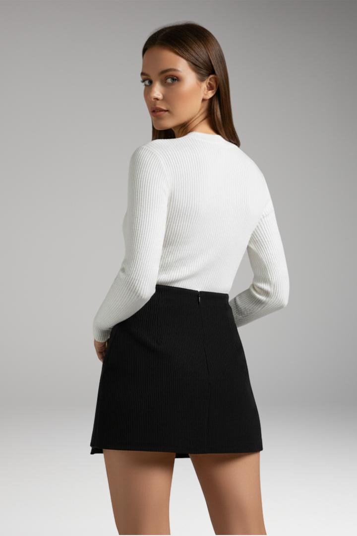 Women’s Woven Skirt with Button Detail and Micro Elastic Waist