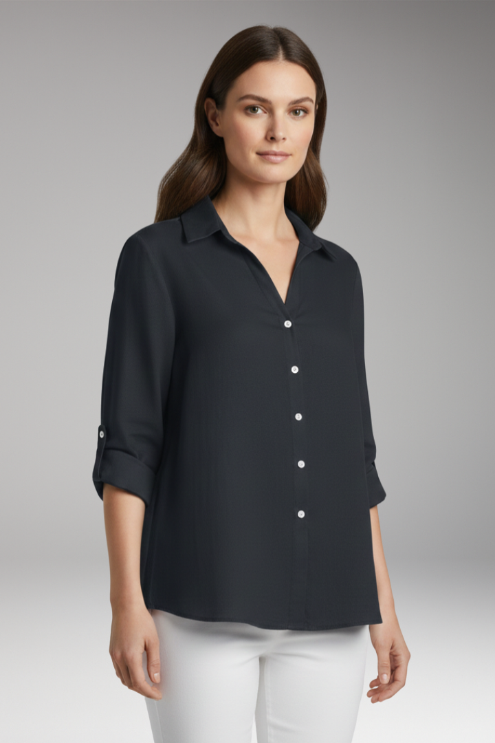 Women’s Blouse with Long Sleeves and Button Placket