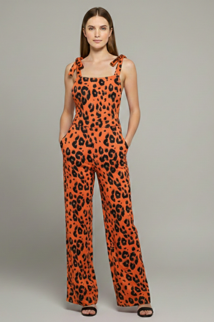 Women's Leopard Jumpsuit with Trendy Print and Relaxed Fit