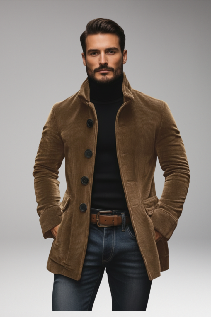 Men’s Short Corduroy Jacket with Buttons and Collar