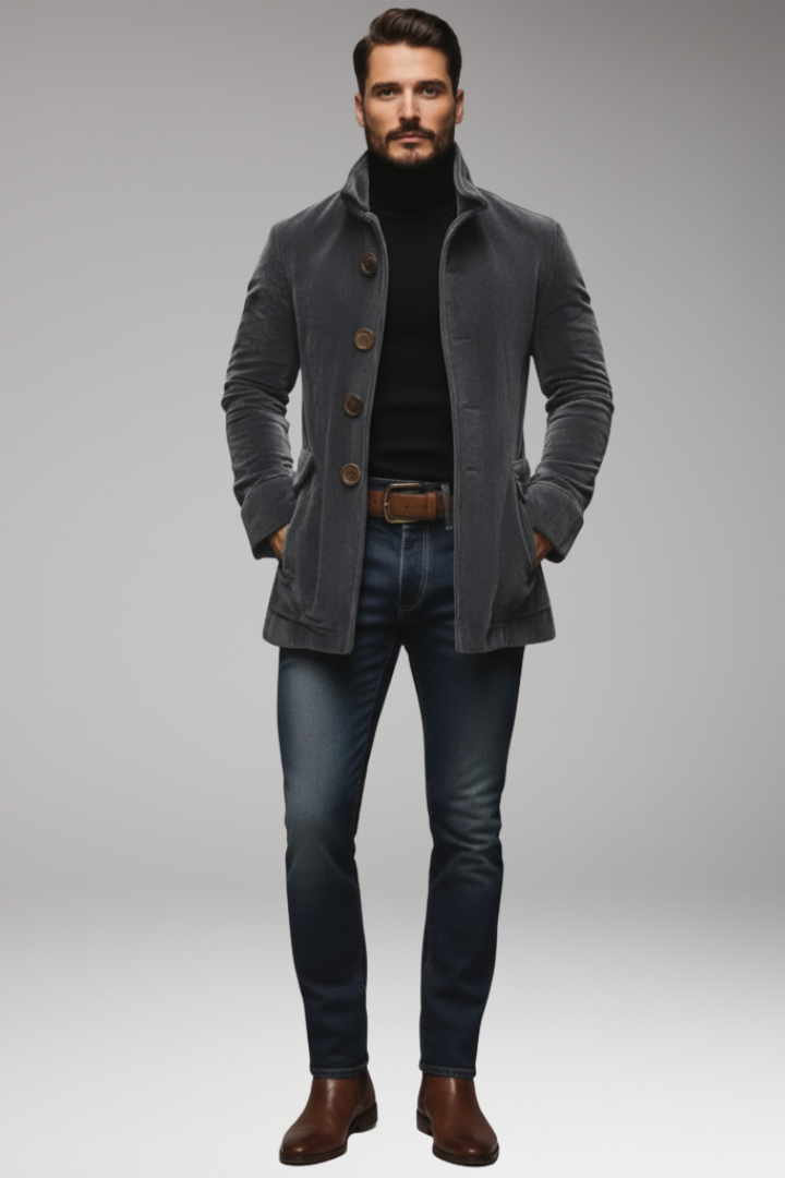 Men’s Short Corduroy Jacket with Buttons and Collar