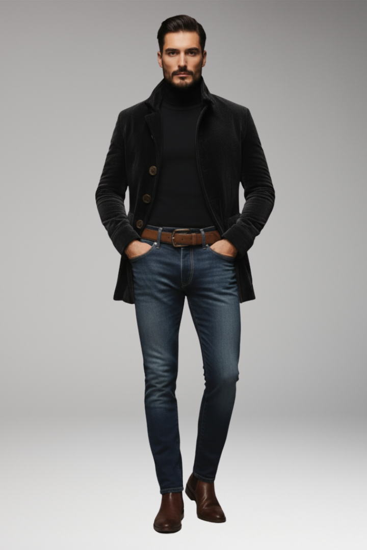 Men’s Short Corduroy Jacket with Buttons and Collar
