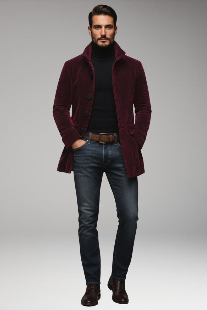 Men’s Short Corduroy Jacket with Buttons and Collar