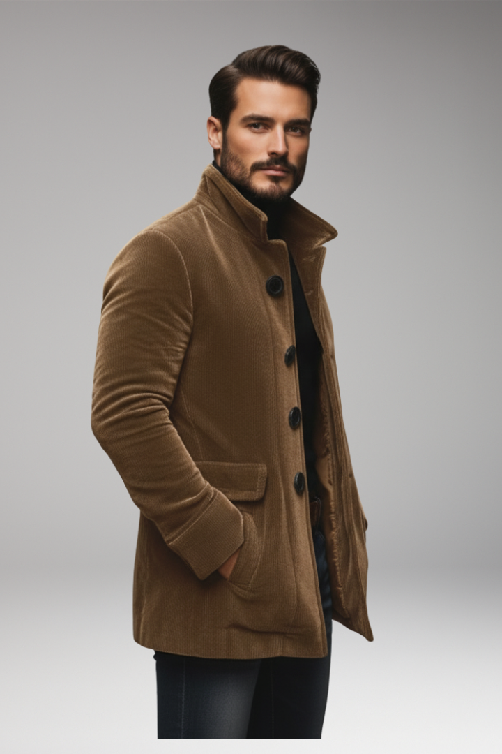 Men’s Short Corduroy Jacket with Buttons and Collar
